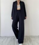 Keten Siyah Desenli Gömlek-10040