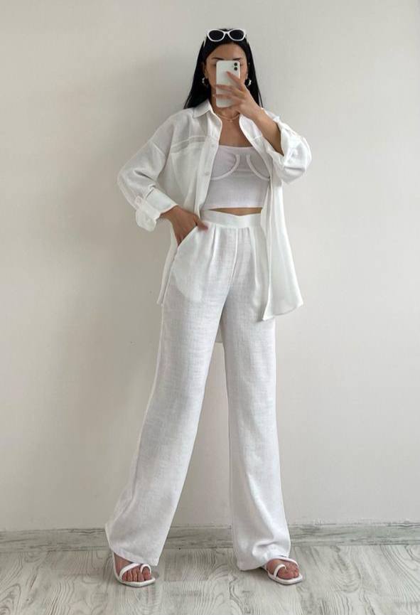 Keten Beyaz Pantolon-10064