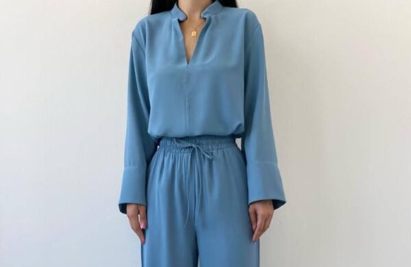 Okyanus Mavisi Saten Bluz-10062