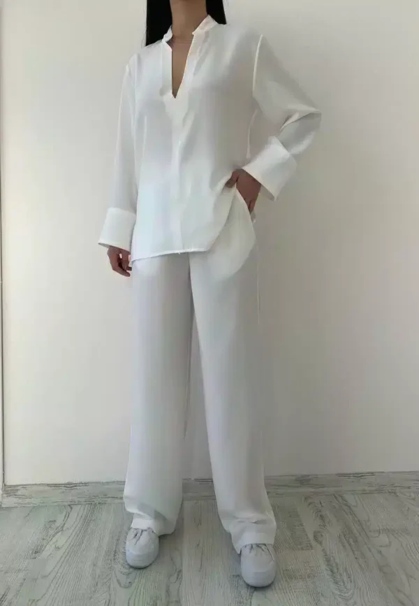 Beyaz Dubai Kalın Kumaş Pantolon-10065