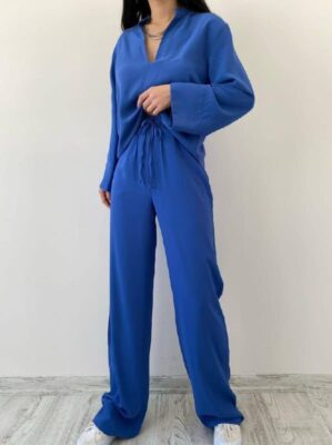 Dekolteli Uzun Kollu Mavi Bluz - 10082