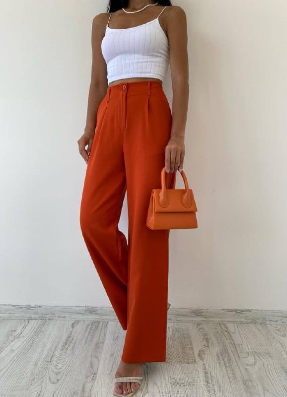 Düğmeli Balon Tipi Turuncu Pantolon - 10100