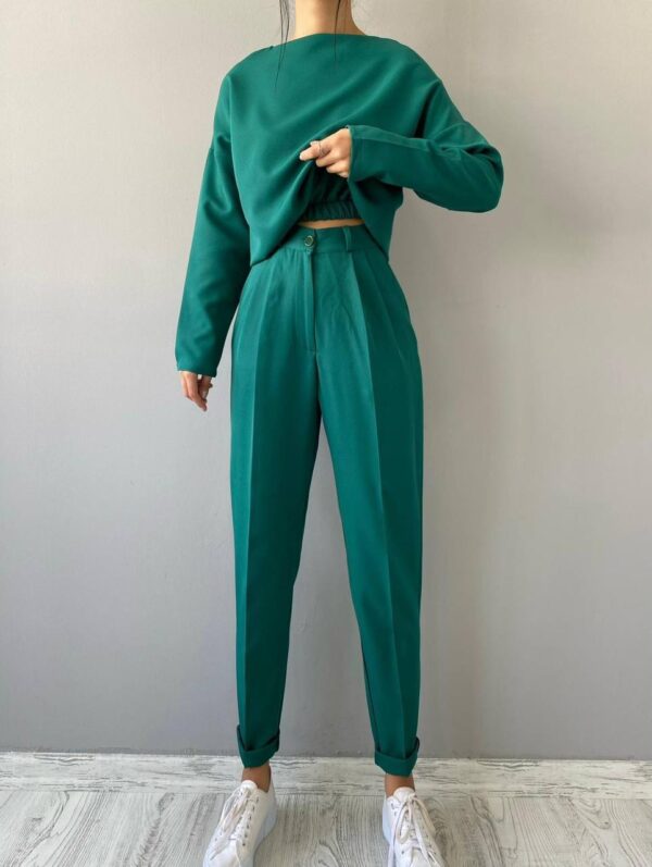 Fit Kesim Düğmeli Yeşil Pantolon - 10117