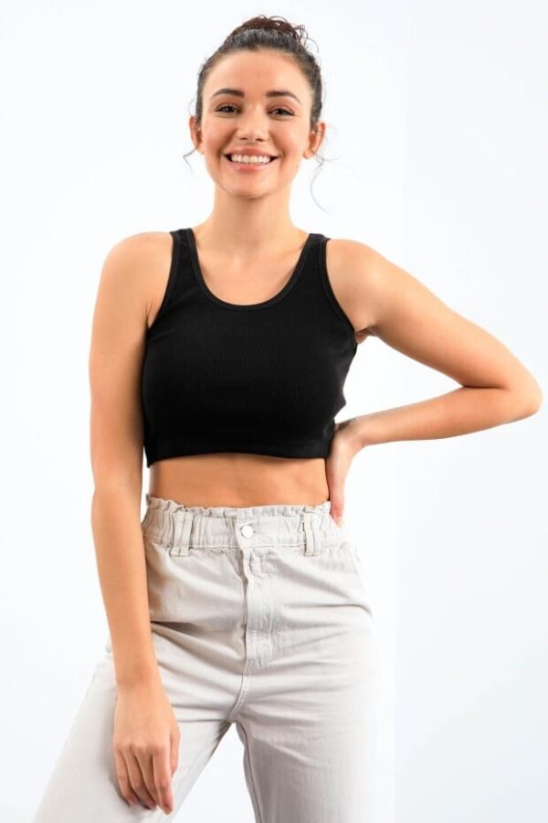 Siyah Basic Crop Top - 10163