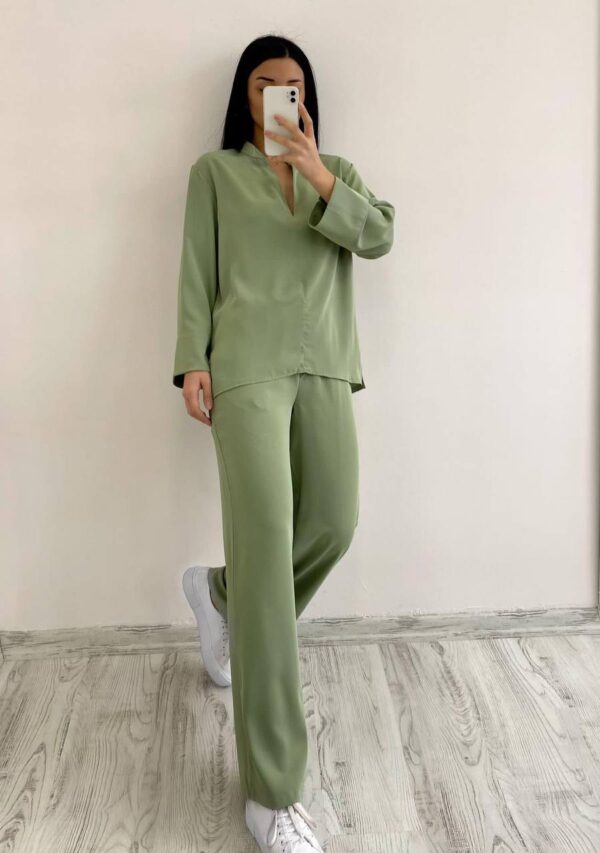 Beli İpli Saten Yeşil Jogger - 10196