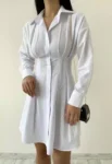 Büzgülü Gömlek Beyaz Elbise - 10197