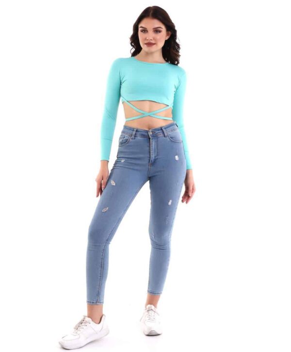 Bel İp Detaylı Mint Yeşili Crop - C10004