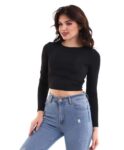 Beli Büzgülü Siyah Crop - C10014