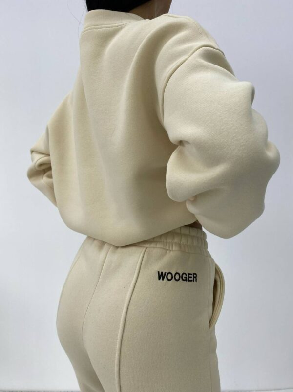 Üç İplik Şardonlu Nakış Yazı Detaylı Bej Eşofman Takımı - 10166