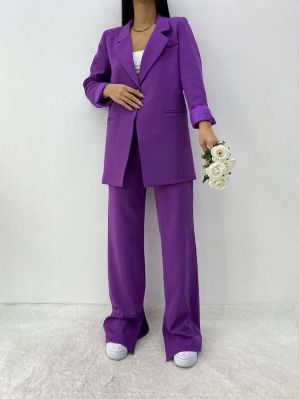 Beli Düğmeli Mor Yırtmaçlı Atlas Pantolon - 10175