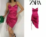 Zara Model Saten Askılı Fuşya Elbise - 10226