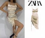 Saten Askılı Açık Bej Elbise - 10230