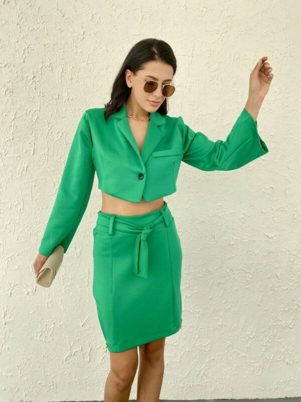 Yeşil Düğmeli Crop Ceket - C10016