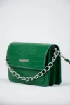 Yeşil Kadın Timsah Desenli Clutch Baget Zincir Askılı Çanta-10394
