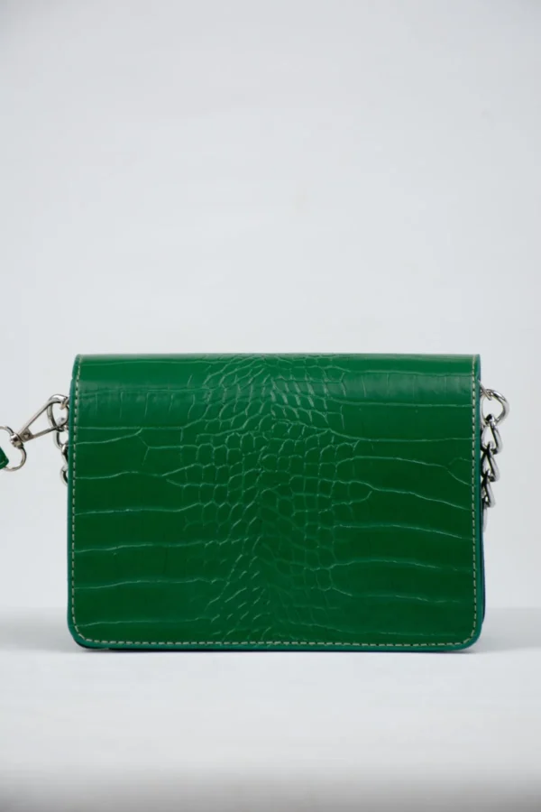 Yeşil Kadın Timsah Desenli Clutch Baget Zincir Askılı Çanta-10394