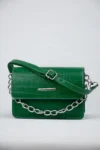 Yeşil Kadın Timsah Desenli Clutch Baget Zincir Askılı Çanta-10394
