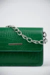 Yeşil Kadın Timsah Desenli Clutch Baget Zincir Askılı Çanta-10394