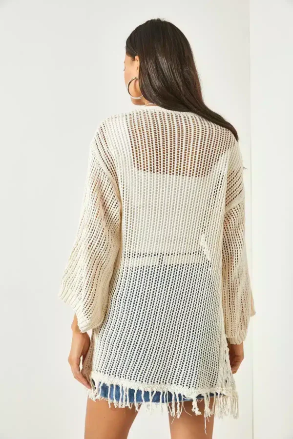 Taş Ajurlu Püsküllü Mevsimlik Triko Hırka - 10264