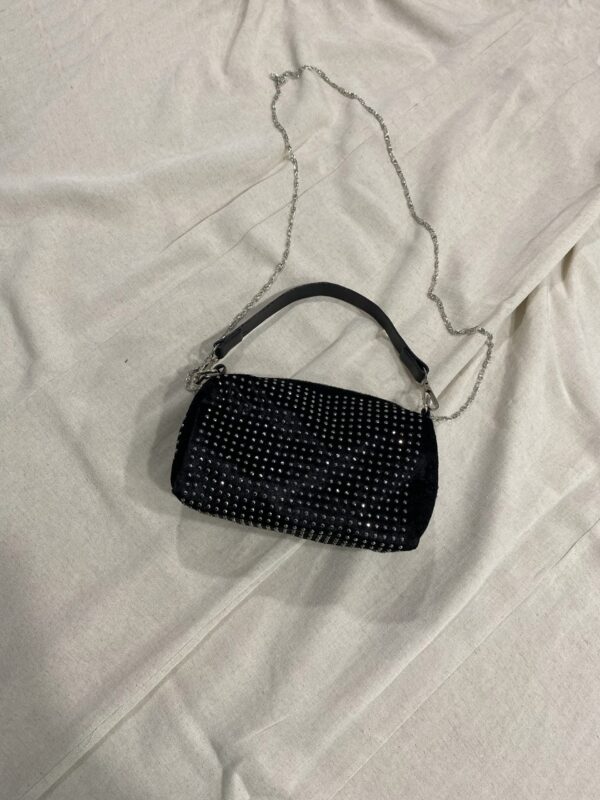 Siyah Işıltılı Gold Taşlı Omuz Çantası – 10265