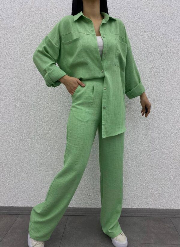 Yeşil Kadın Keten Gömlek 10305
