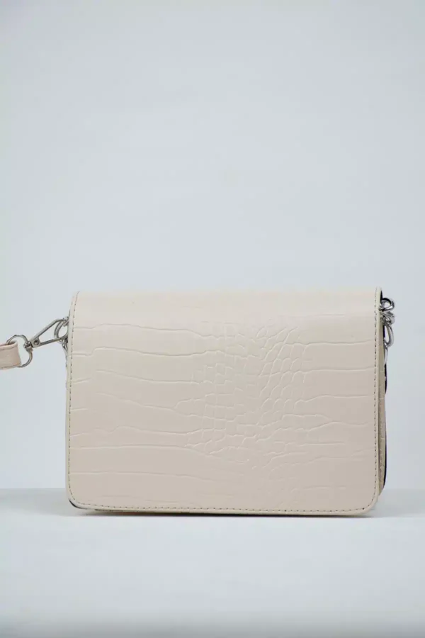 Bej Kadın Timsah Desenli Clutch Baget Zincir Askılı Çanta - 10361