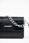 Siyah Kadın Timsah Desenli Clutch Baget Zincir Askılı Çanta - 10362