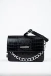Siyah Kadın Timsah Desenli Clutch Baget Zincir Askılı Çanta - 10362