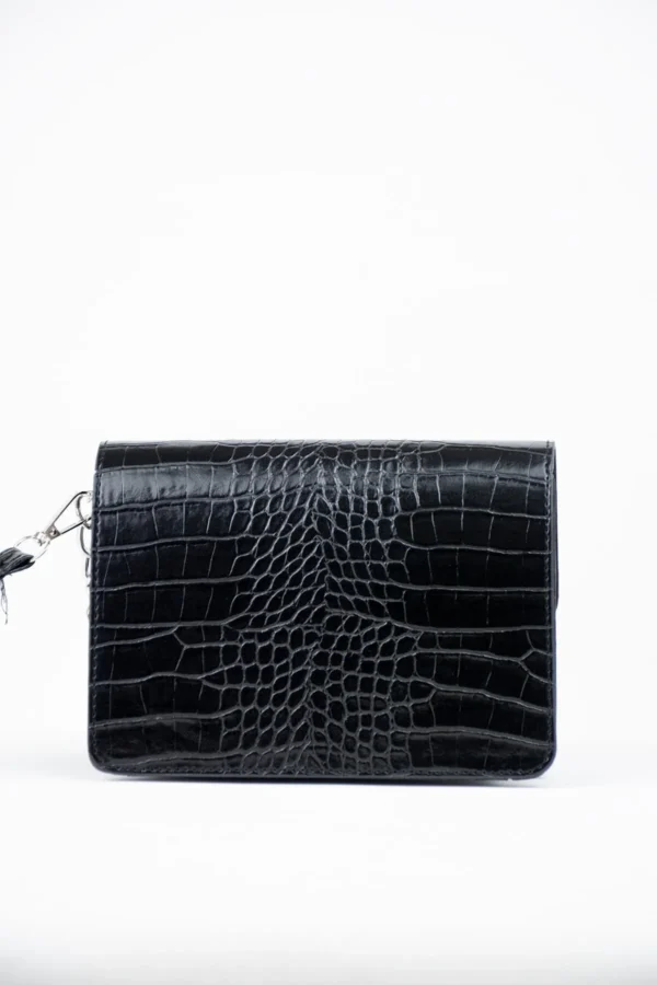 Siyah Kadın Timsah Desenli Clutch Baget Zincir Askılı Çanta - 10362