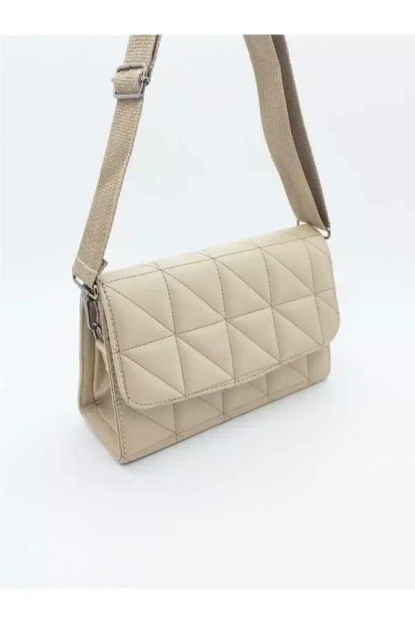 Krem Kolon Askılı Kapitone Kadın Omuz Çantası - 10363