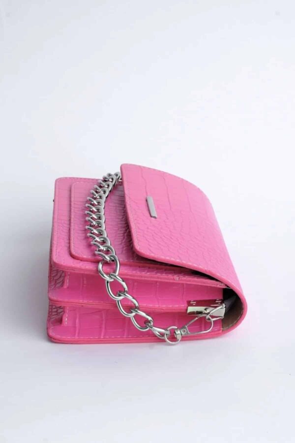 Pembe Kadın Timsah Desenli Clutch Baget Zincir Askılı Çanta - 10360