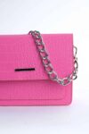 Pembe Kadın Timsah Desenli Clutch Baget Zincir Askılı Çanta - 10360