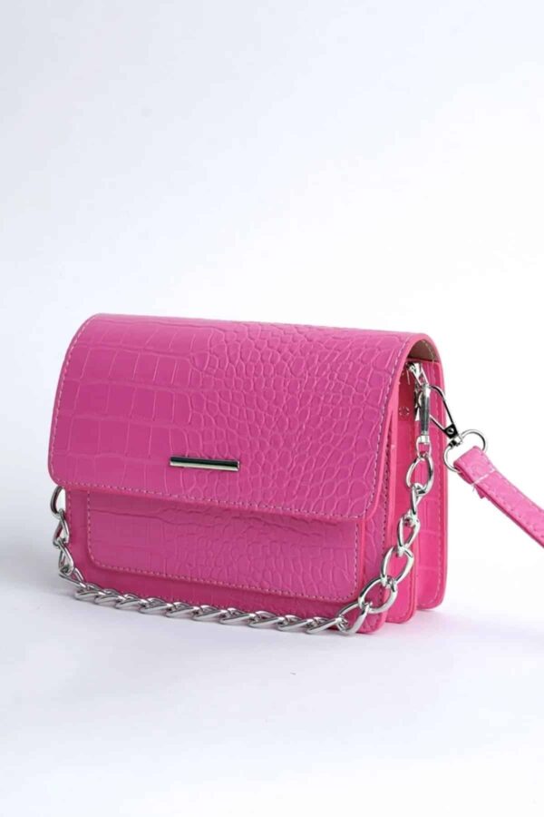 Pembe Kadın Timsah Desenli Clutch Baget Zincir Askılı Çanta - 10360