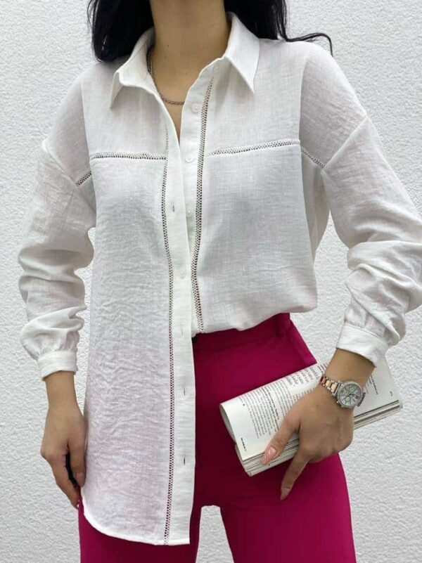 Beyaz Keten Güpürlü Gömlek-10377