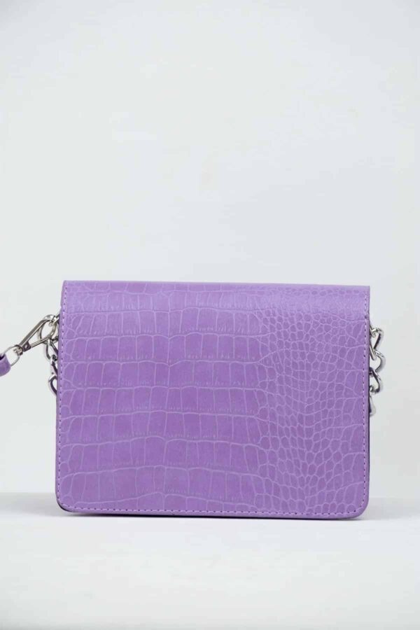Lila Kadın Timsah Desenli Clutch Baget Zincir Askılı Çanta - 10387