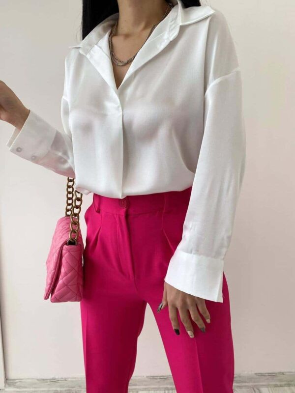 Beyaz V Yaka Saten Bluz-10392