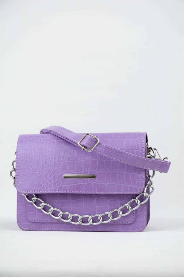 Lila Kadın Timsah Desenli Clutch Baget Zincir Askılı Çanta - 10387