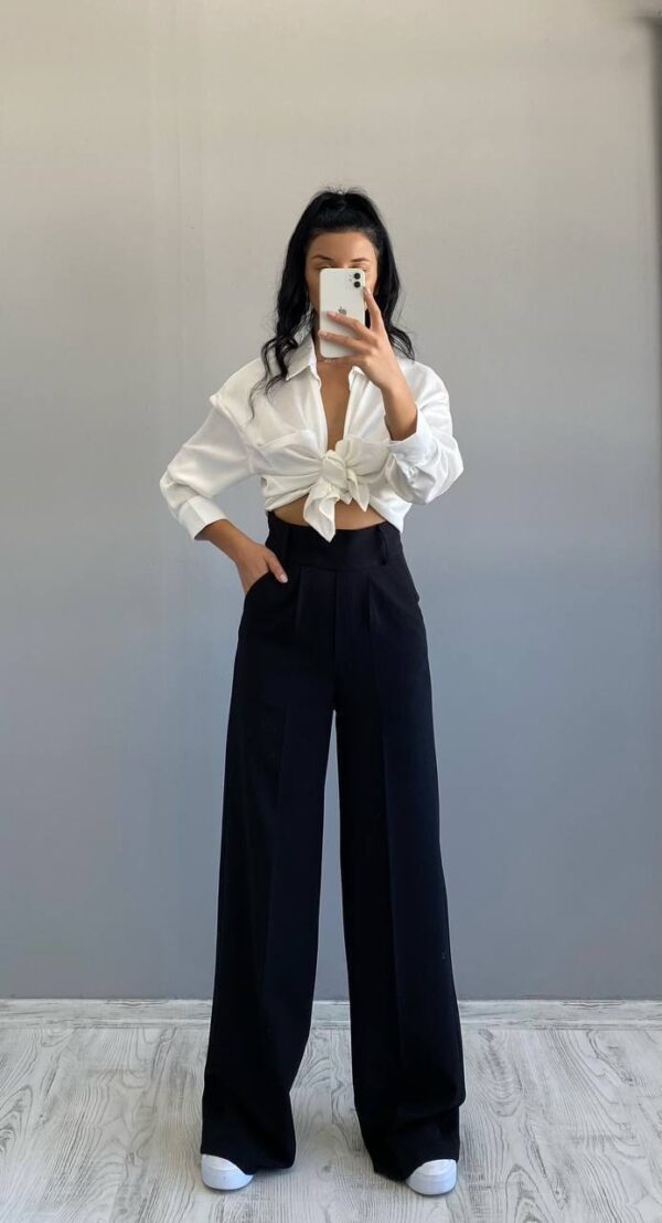 Siyah Yüksek Bel Pileli Palazzo Pantolon - 10326-SIYAH