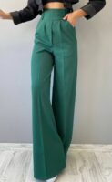 Yeşil Yüksek Bel Pileli Palazzo Pantolon - 10326-YESIL