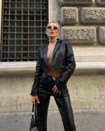 Siyah Deri Crop Ceket – 10460