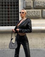 Siyah Deri Crop Ceket – 10460