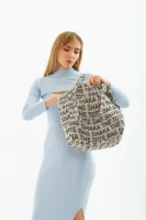 Vizon Çıt Çıt Kapatmalı The Tote Bag Baskılı Kanvas Kumaş Günlük Kadın Kol Ve Omuz Çantası - 10487