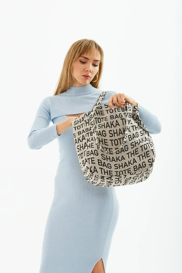 Vizon Çıt Çıt Kapatmalı The Tote Bag Baskılı Kanvas Kumaş Günlük Kadın Kol Ve Omuz Çantası - 10487