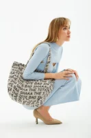 Vizon Çıt Çıt Kapatmalı The Tote Bag Baskılı Kanvas Kumaş Günlük Kadın Kol Ve Omuz Çantası - 10487