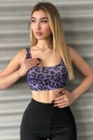 Lila Leopar Desen Spor Crop - 10509