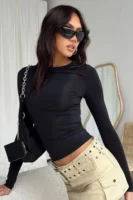Siyah Bisiklet Yaka Basic Uzun Kollu Body - 10511
