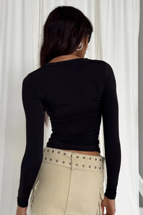 Siyah Bisiklet Yaka Basic Uzun Kollu Body - 10511