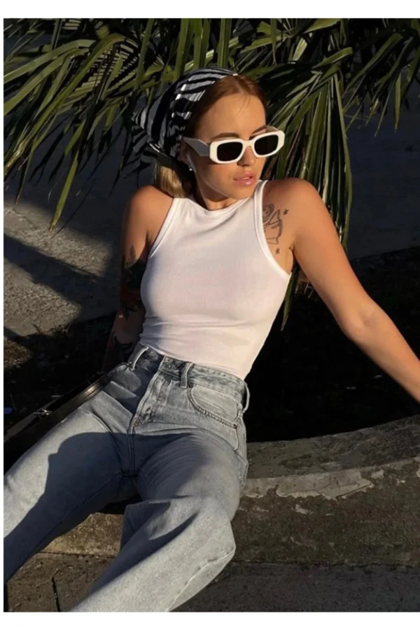 Beyaz Halter Yaka Crop - 10521