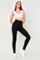 Siyah Çelik Örme Korseli Yüksek Bel Toparlayıcı Tayt - 10547