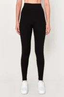 Siyah Çelik Örme Korseli Yüksek Bel Toparlayıcı Tayt - 10547