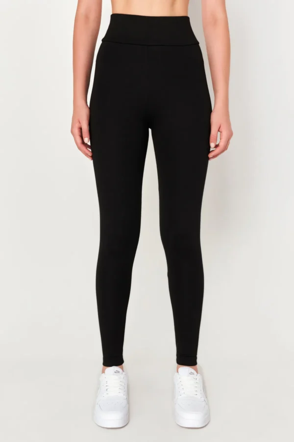 Siyah Çelik Örme Korseli Yüksek Bel Toparlayıcı Tayt - 10547